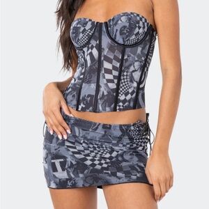 Edikted Black and Gray Corset Top and Skirt Set